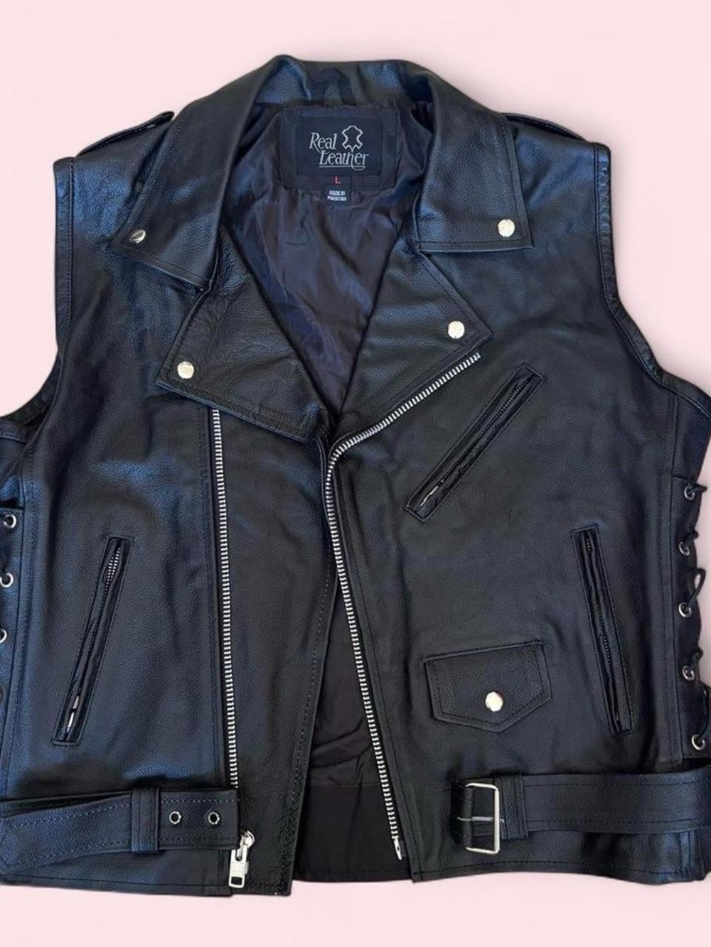 Real Leather Brand Men's Black Vest Size L